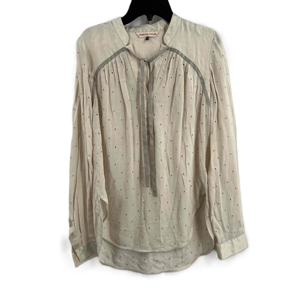 Rebecca Taylor Peasant Blouse Ivory Silk Trim Eyelet‎ Romantic Feminine Boho S